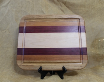 Hardwood Carving Board with Juice Groove and Reversible Cutting/Serving Board in White Oak, Cherry, Paduak and Maple Hardwoods