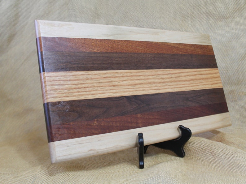 Walnut and Red Oak Hardwood Bread Board Cutting Board or Carving Board in Maple Mahogany