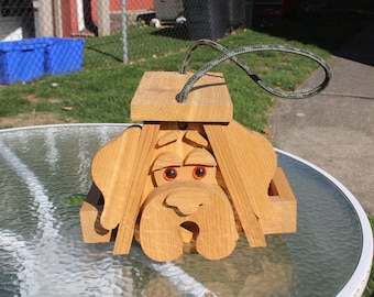 Dog Face Cedar Hanging Bird Feeder - Wooden Birdfeeder