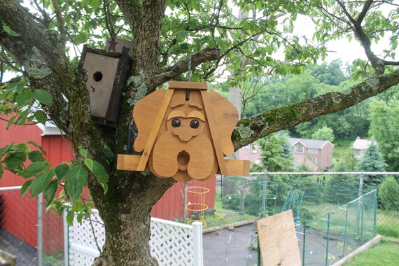 Dog Face Cedar Hanging Bird Feeder Wooden Birdfeeder Etsy