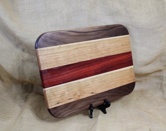 Hardwood Cutting Board or Carving Board Made of Paduak, Walnut and Cherry