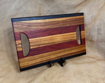 Wenge, Canarywood and Paduak Hardwood Tray / Cutting Board or Carving Board With Double Handles