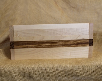 Double Recipe Box in Maple and Zebra Wood with Stop Hinges - Holds 4x6 Recipe Cards