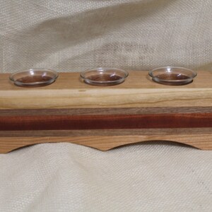 Long Three Cup Votive Candle Holder in Cherry, Walnut and Paduak