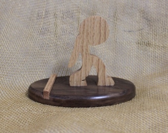 Cell Phone Stand in Walnut and Red Oak Hardwood - Handmade Mobile Phone Holder Man with the Weight of the World