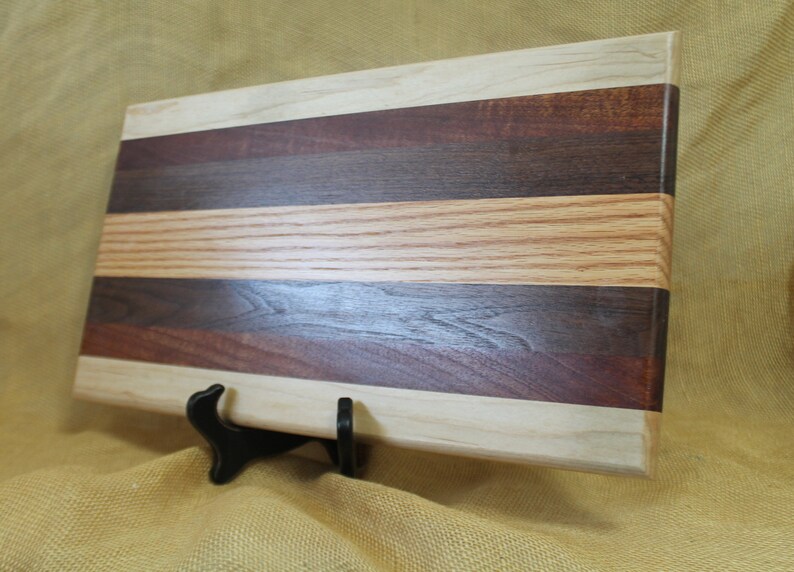 Walnut and Red Oak Hardwood Bread Board Cutting Board or Carving Board in Maple Mahogany