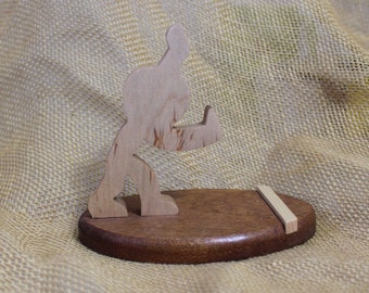 Man Figurine Cell Phone Stand in Maple and Mahogany Hardwoods - Handmade Man Mobile Phone Holder
