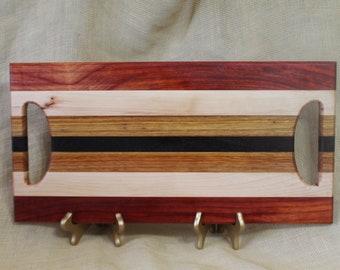 Paduak, Maple, Canarywood and Wenge Hardwood Tray / Cutting Board or Carving Board With Double Handles