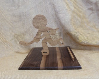 Hockey Player Tablet or Ipad Stand in Walnut and White Oak Hardwood - Handmade Electronic or Book Holder