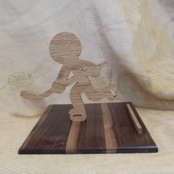 Hockey Player Tablet or Ipad Stand in Walnut and White Oak Hardwood - Handmade Electronic or Book Holder