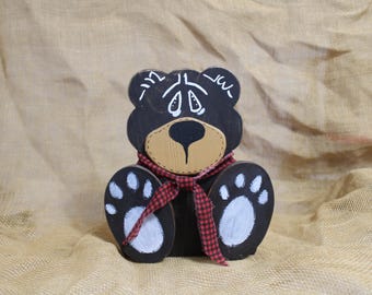 Wooden Black Bear Shelf Sitter - Campy Bear - Woodland Bear - Cabin Bear - Bear Decor