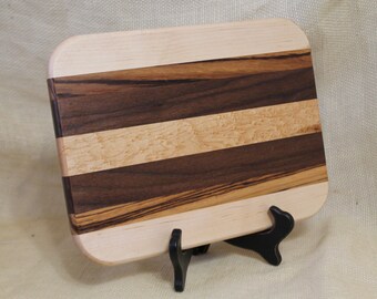 Cheese / Sushi Board Striped with Hardwoods Maple, Zebra Wood, Walnut and Curly Maple