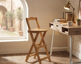 Handmade Natural Bamboo Folding Stool, Space Saving Bar Chair for Kitchen Island