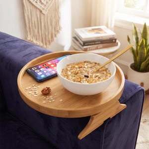 Natural sofa table and TV snack holder