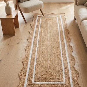 scalloped Jute Area Rug – Hand Braided Bohemian Rug Custom Size Rug