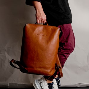 Leather backpack without logo, leather rucksack, laptop backpack // Vogel Brown image 1