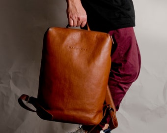 Leather backpack without logo, leather rucksack, laptop backpack // Vogel (Brown)