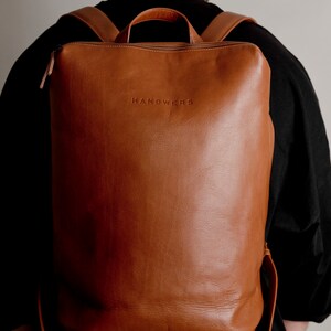 Leather backpack without logo, leather rucksack, laptop backpack // Vogel Brown image 2