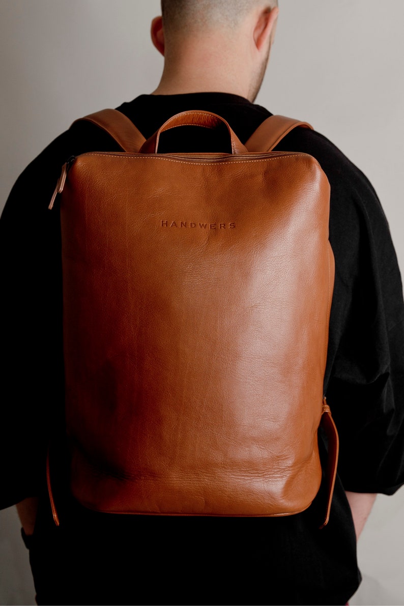 Leather backpack without logo, leather rucksack, laptop backpack // Vogel Brown image 2