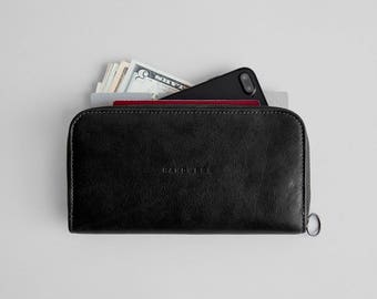 Long leather wallet, phone wallet, document wallet, holder, women leather wallet, unisex leather wallet || LASSEN (Black)