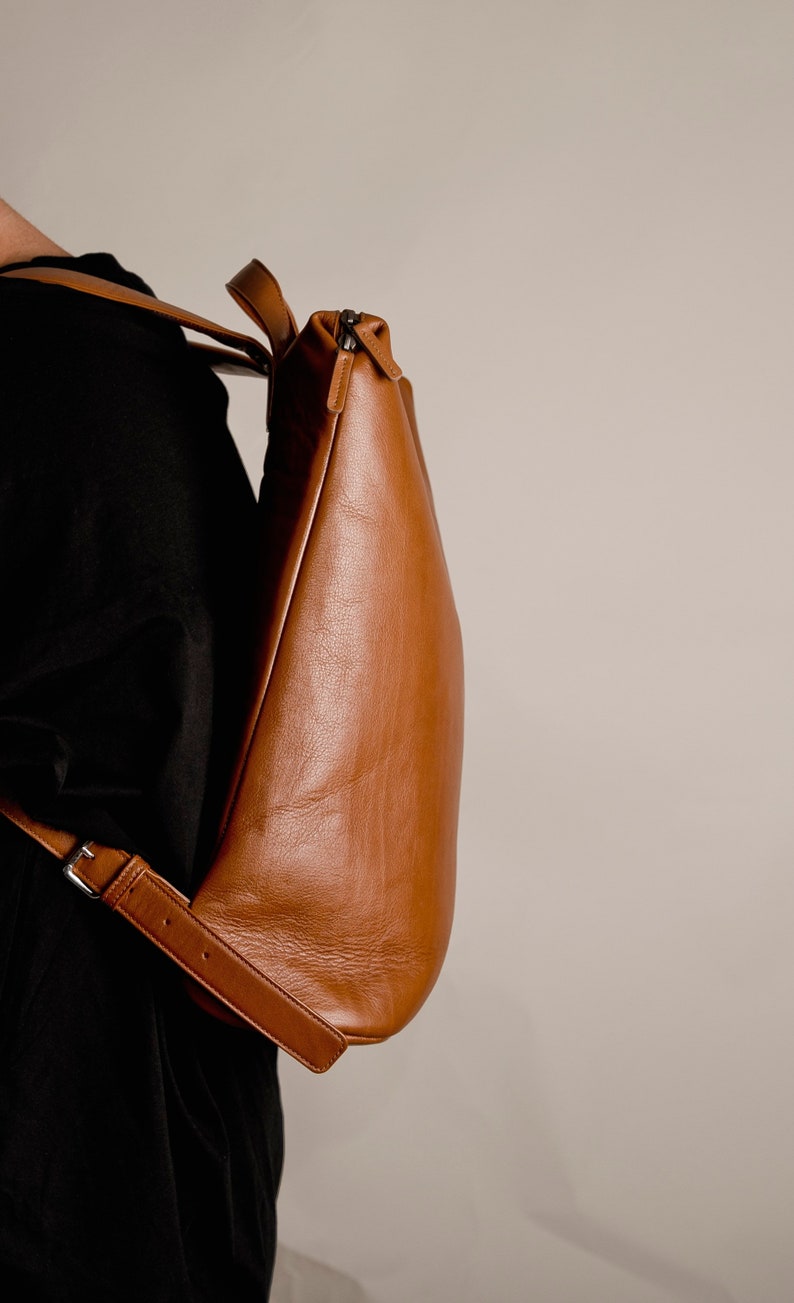 Leather backpack without logo, leather rucksack, laptop backpack // Vogel Brown image 3