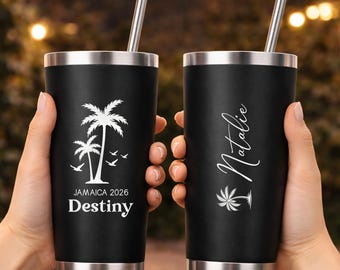 Personalized 20oz Vacation Tumbler, Beach Tumbler, Laser Engraved Tumblers, Bridesmaid gifts, Girls Trip Gift, Personalized Tumbler