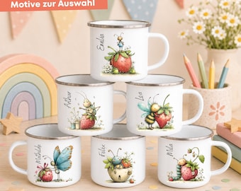 Taza de esmalte personalizada con nombre / Taza infantil con diseños de animales