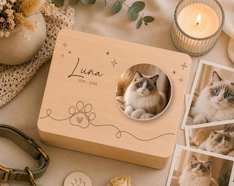 Caja de recuerdos para gatos con foto / Caja de recuerdos personalizada para mascotas / Regalo de recuerdo para gatos / Recuerdo conmemorativo para mascotas