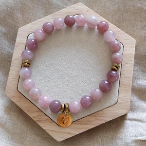 Bracelet extensible quartz rose. Pierre naturelle.
