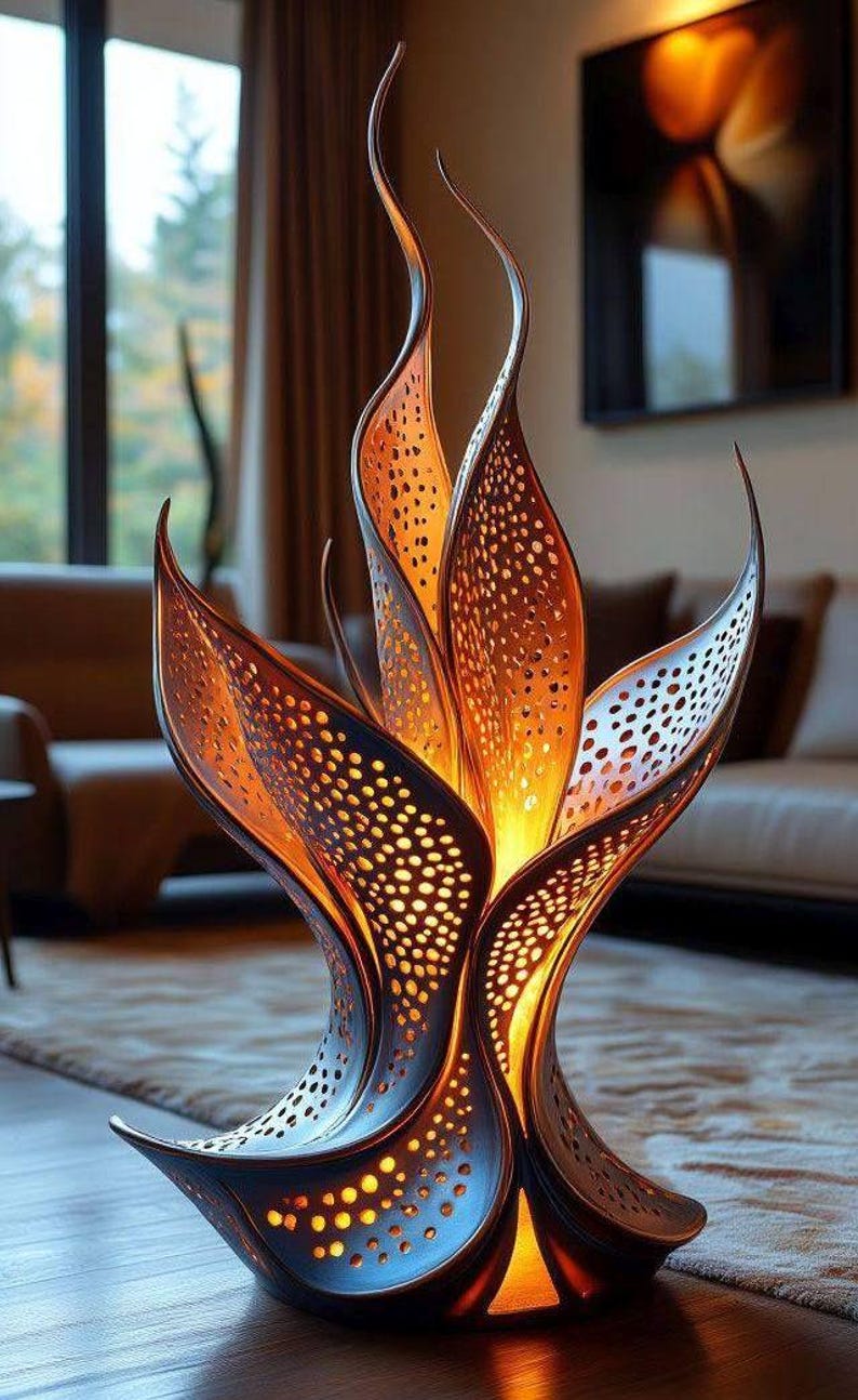 Lámpara escultórica iluminada moderna: decoración artística de metal para el hogar