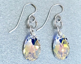 Crystal earrings, drop earrings, silver and crystal earrings, AB crystal jewellery, crystal jewellery, sterling silver earrings