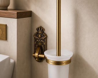 Vintage Toilet Brush Holder – Antique Brass Wall Mounted Bathroom Brush, Luxury Aluminum Toilet Brush Set, Classic Bathroom Decor