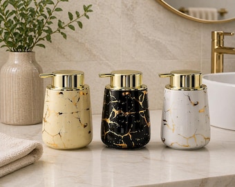 Ceramic Soap Dispenser 450ml – Marble Bathroom Accessory, Refillable Lotion Pump, Hand Soap Bottle, Modern Sink Decor