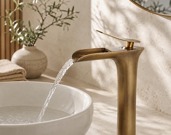 Robinet de salle de bain cascade en laiton, robinet de lavabo bronze antique, robinet pour grand vaisseau, mitigeur de lavabo moderne, décoration de salle de bain de luxe