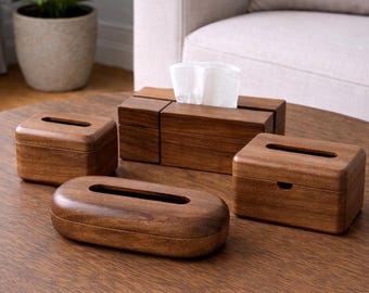 Wooden Tissue Box Cover – Japanese Minimalist Walnut Tissue Holder, Modern Decorative Napkin Box for Living Room Office Table