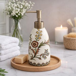 Distributeur de savon en céramique florale vintage décoration de salle de bain bouteille de lotion pompe en or pompe à savon pour évier de cuisine accessoire de maison élégant