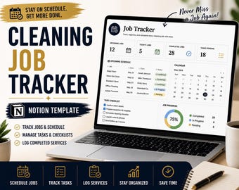 Cleaning Job Tracker Notion Template | Schedule, Task Checklist & Service Log for Cleaning Businesses