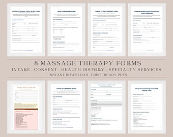 Massage Therapy Forms Bundle, Intake Form, Consent Forms, Health History, SOAP Notes, Client Forms Kit, Printable PDF