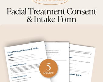 Formulario de consentimiento para tratamiento facial + Admisión del cliente / Exención del esteticista / Formulario imprimible para tratamiento facial de spa / Descarga digital en PDF