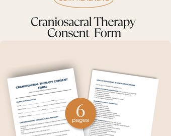 Formulario de consentimiento para terapia craneosacral - Acuerdo de tratamiento de terapia de masajes - Admisión a terapia de masajes - Evaluación de salud del cliente - Descarga instantánea