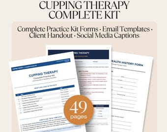 Kit completo para la práctica de la terapia con ventosas / Formularios, plantillas de correo electrónico y marketing / Paquete para masajistas / PDF y Word