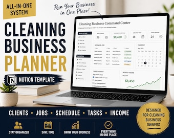 Cleaning Business Planner Notion Template | Client Tracker, Job Scheduler, Income & Task Manager Dashboard