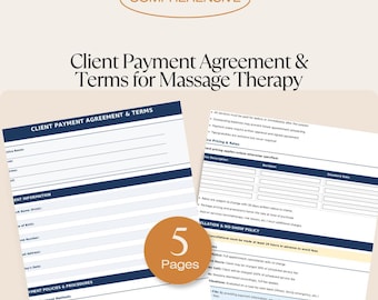 Massage Therapy Forms | Client Payment Agreement & Terms Form for Massage Therapy Spa Wellness Business  - Static PDF Template