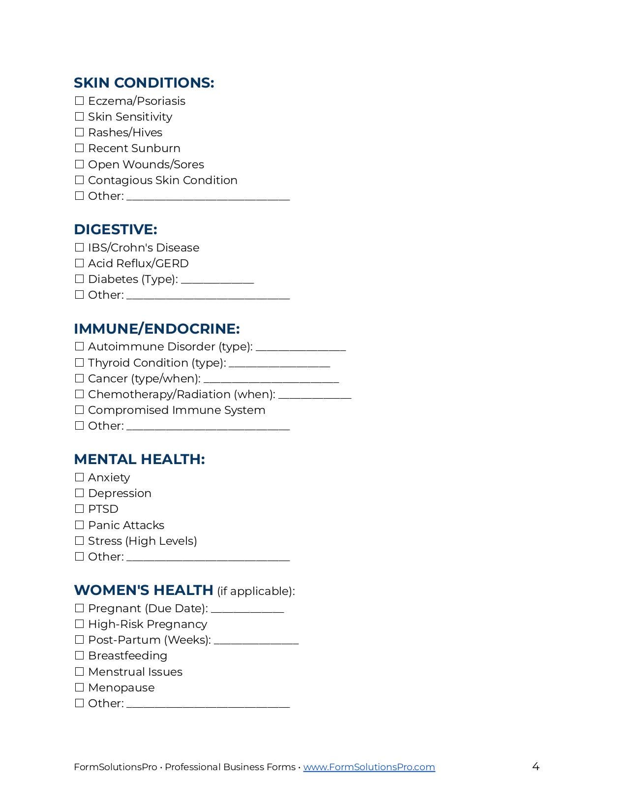 Comprehensive Health History Form - Complete Patient Intake Template ...