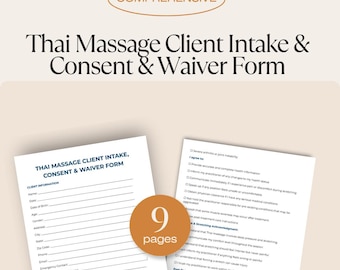 Massage Therapy Forms | Thai Massage Consent Form | Intake Waiver | Client Form | Professional Template | Massage Therapist | PDF