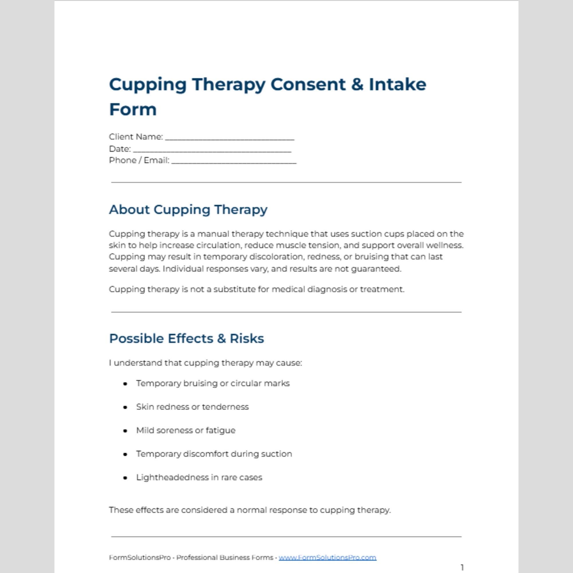 Triangle Cupping Form Cupping Therapy Consent Form | Client Intake & Health Screening ...