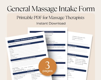 General Massage Intake Form | Printable Massage Therapy Client Intake | Health History PDF