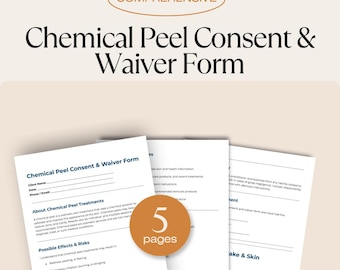 Formulario de consentimiento y exención para peeling químico + Admisión del cliente / Formulario legal para esteticistas / Formulario imprimible para el cuidado de la piel en spa / Descarga digital en PDF