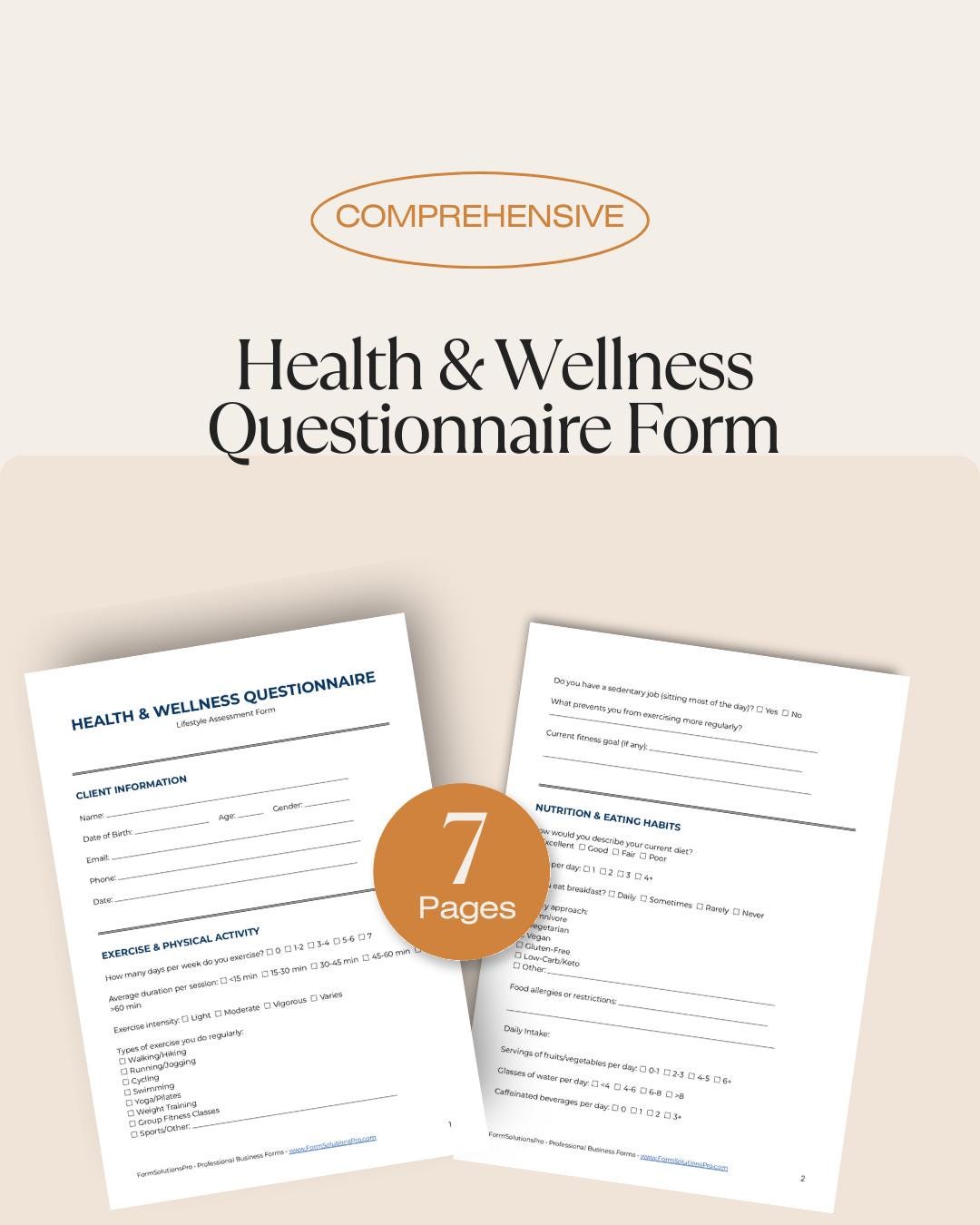 Massage Therapy Forms | Health Wellness Questionnaire Form, Lifestyle ...