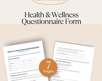 Massage Therapy Forms | Health Wellness Questionnaire Form, Lifestyle Assessment, Client Intake Form, Wellness Coach, Holistic Health PDF